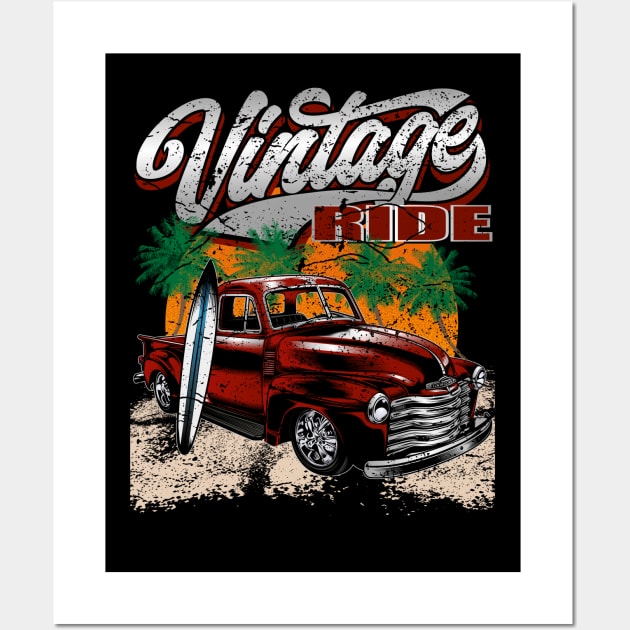 Vintage Ride Summer Surfer Hot Rod Wall Art by RockabillyM